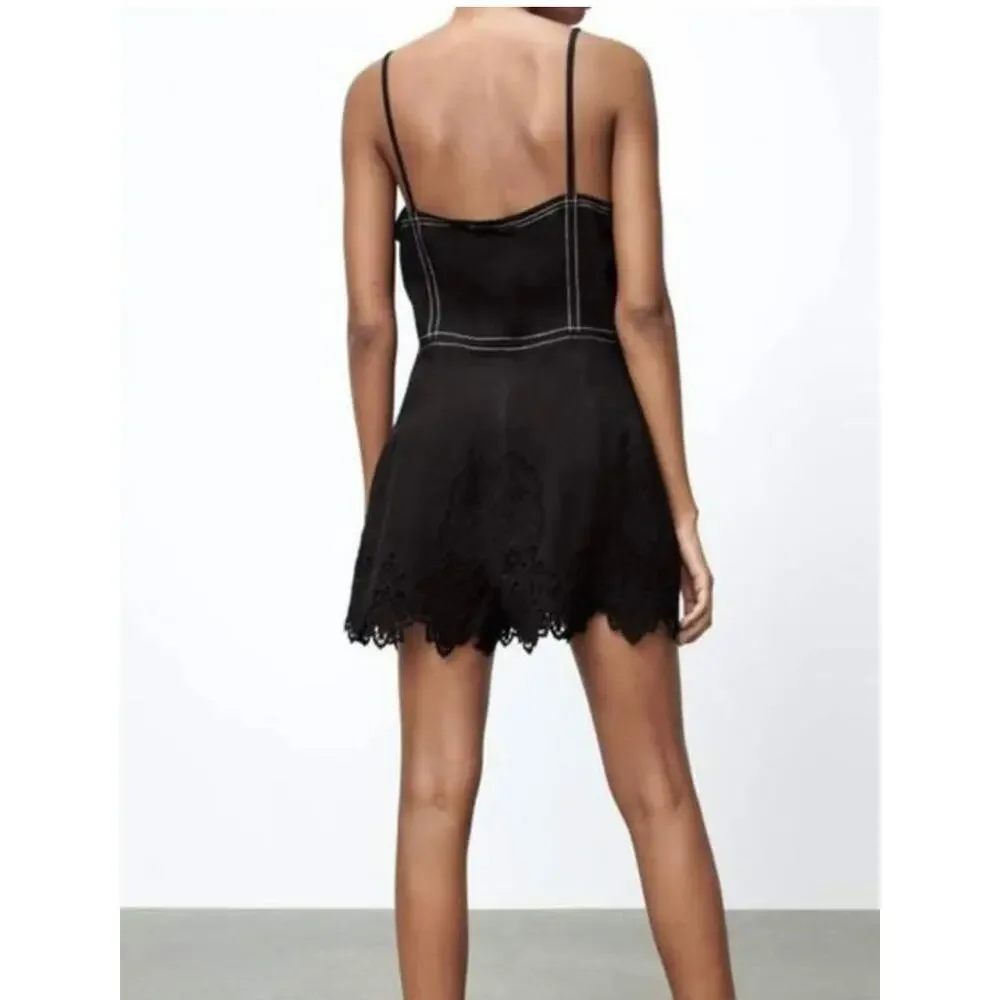 ZARA Strappy Short Romper Jumper One Piece Black Size XS NEW